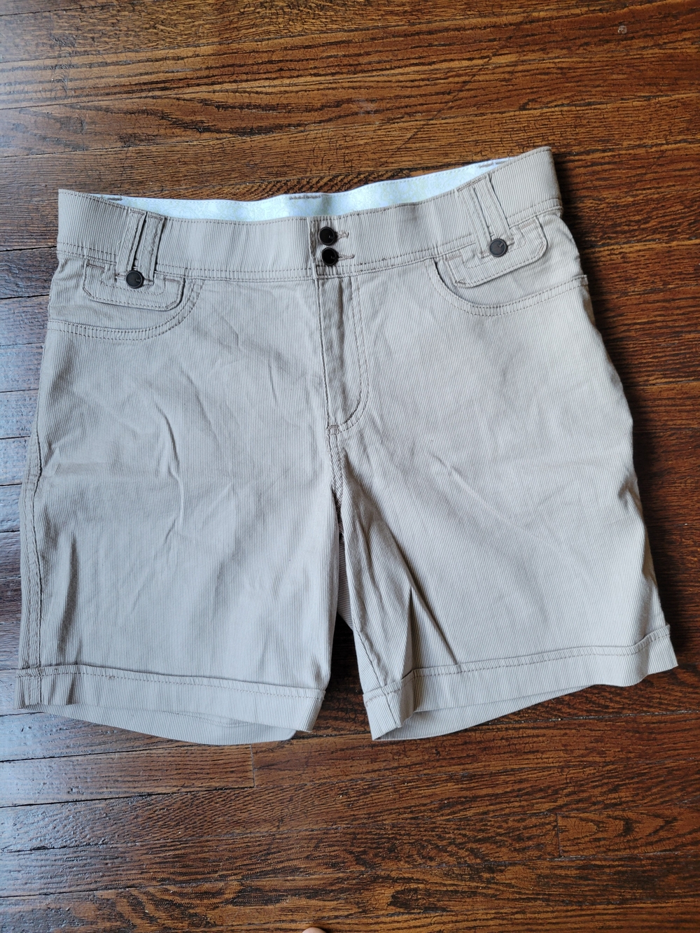 Lee Womens Walk Shorts Beige Stripe Stretch High Rise Comfort Waistband Size 8 M - Picture 5 of 17